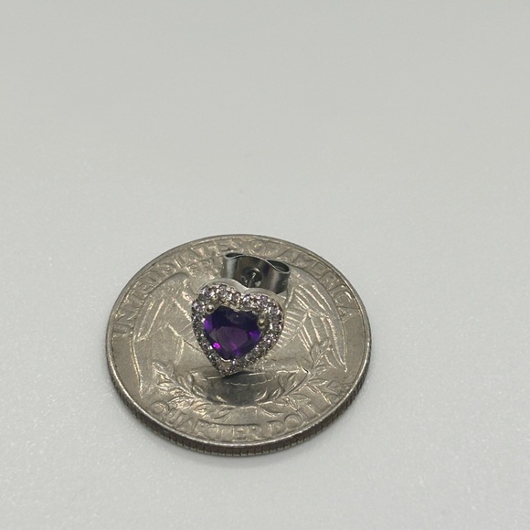 Genuine Amethyst 925 Sterling Silver Heart Earrings - Picture 7 of 9